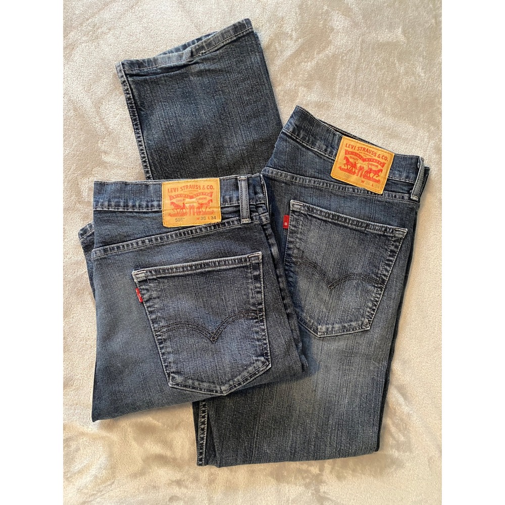 Levi's Jeans Men 36x34 Dark Wash 505 Regular Fit Straight Leg Denim Lot/2